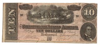 $10 1864 Confederate Currency From Rebel Tn Ms Estate photo