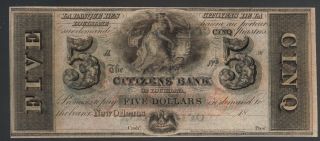 $5 Citizens Bank Louisiana Orleans Old Obsolete La Money Paper Currency Note photo