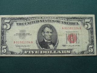 1963 - 5 Dollar Red Seal.  United States Note photo