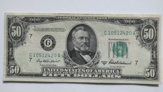Series Of 1950 B $50 Chicago Green Seal Federal Reserve Note photo