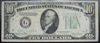 1934 D Ten Dollar Federal Reserve Note Grading Fine Chicago 0165d Pm9 photo