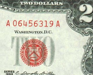 $2 1963 Dollar Bill Red Seal Choice Au More Currency 4 photo