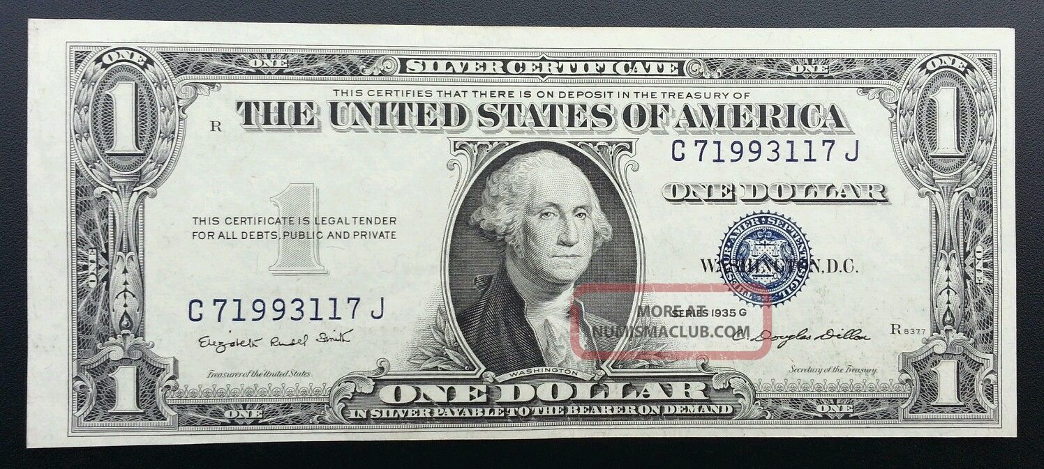 1935 G Silver Certificate Blue Seal One Dollar Off Center Error