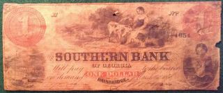 1858 Southern Bank Of Georgia One - Dollar Note - Bainbridge,  Ga photo