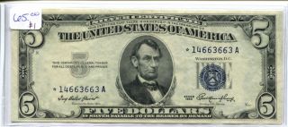 1953 5 Dollar Silver Certificate Star Note Fancy Serial 14663663a Au - Choice 1 photo