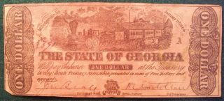 1864 State Of Georgia One - Dollar Note - Milledgeville,  Ga photo