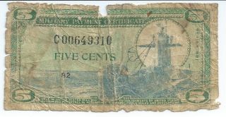Series 681 5 Cent Military Payment Certificate Mpc Replacement Note 310 Star photo