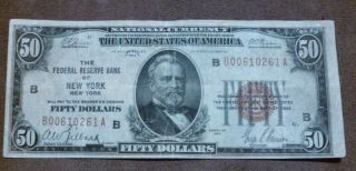 1929 $50 Dollar Bill,  Low Serial,  Wow,  Old Paper Money,  Us Currency,  Ny Brown Seal photo