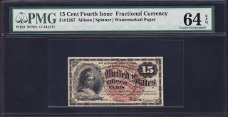 Us 15c Fractional Currency Note Fr1267 Pmg 64 Epq V Ch U photo