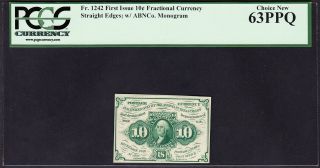 Us 10c Fractional Currency Note Fr1242 Pcgs 63 Ppq Ch Cu photo
