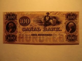 $100 Orleans Canal Banking Co.  Note (dated 10/01/1845) photo