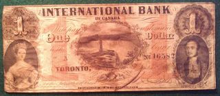 1858 International Bank Of Canada One - Dollar Note - Toronto photo