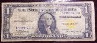 1935 A North African Silver Certificate One Dollar.  Yellow Seal.  Rare Wow photo