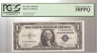 1935 B $1 Silver Certificate Pcgs Graded Choice Uncirculated 58 photo