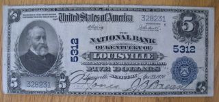 1902 $5 5312 Louisville Kentucky Ky National Bank Note photo
