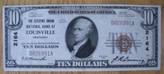 1929 $10 2164 Louisville Ky Kentucky National Bank Note photo