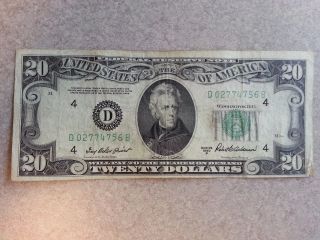 1950b $20 Twenty Dollar Bill Note D02774756b - Shape photo