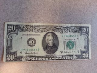 1950d $20 Twenty Dollar Bill Note D79160457b - Shape photo