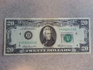 1969a $20 Twenty Dollar Bill Note D85825219a - Shape photo