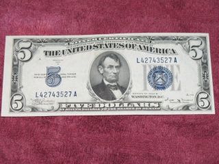 1934 - B $5 Silver Certificate Gem Uncirculated Fred Vinison Usa photo