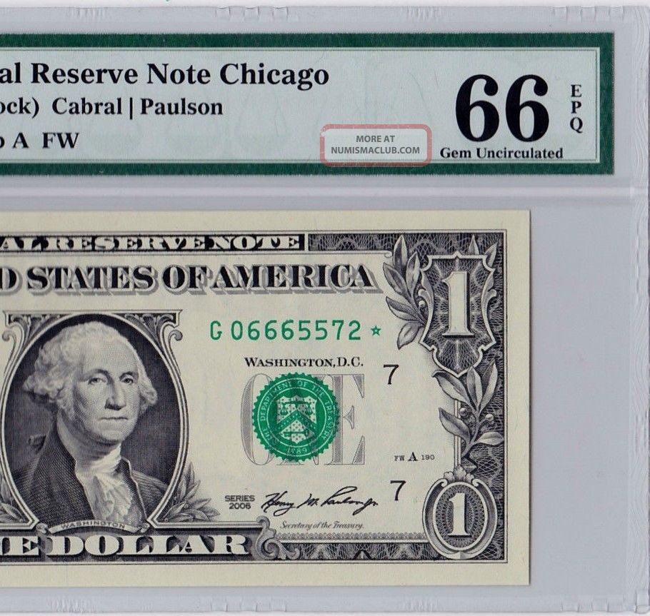 2006 $1 Chicago Star Note G06665572 Pmg.  66 Gem Unc.  Epq.  Extremely Rare Run 3 Small Size Notes photo