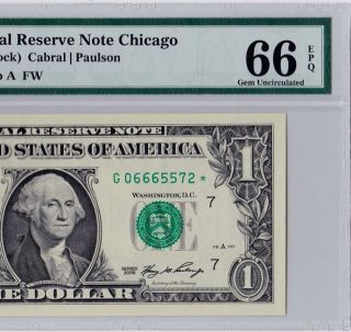 2006 $1 Chicago Star Note G06665572 Pmg.  66 Gem Unc.  Epq.  Extremely Rare Run 3 photo