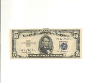 Rare 1953a $5 Silver Certificate Note Sn E06432062a Cu Unc photo