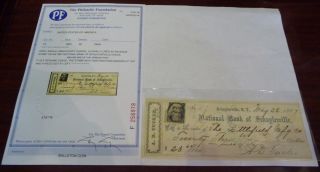 1863 Cat.  73 2 Cent Blackjack Stamp Nat ' L Bank Schuylerville Check Pf Certified photo