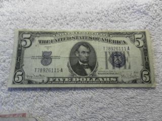 1934 D Five Dollars Silver Certificate Blue Seal Ta Block photo