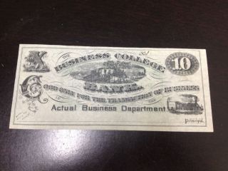 $10 The Business College Bank,  Putnam School Note photo