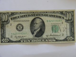 1950b Ten (10) Dollar Federal Reserve B Series Note In photo