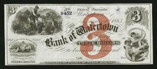 The Bank Of Watertown $3 - - Watertown,  Wi - Sep.  1863 Gem Uncirculated photo