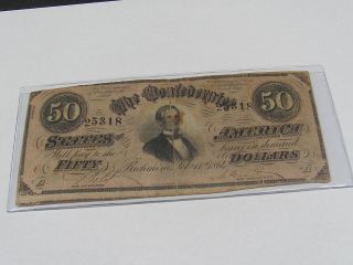 50.  00 Confederate States Of America Feb 17 Th 1864 Bill photo