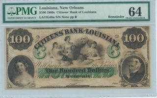 Louisiana Orleans Citizens Bank $100 186x Not Signed Or Issued Pmg64 G48a photo