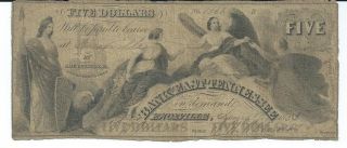 Knoxville Bank Of East Tennessee $5 Bank Note Obsolete Currency 1853 1366 photo