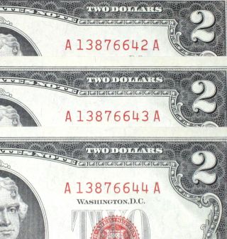3 Consecutive 1963 $2 Dollar Red Seal Uncirculated More Currency 4 Xe photo