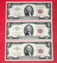 3 Consecutive 1963 $2 Dollar Red Seal Uncirculated More Currency 4 Xe Small Size Notes photo 1