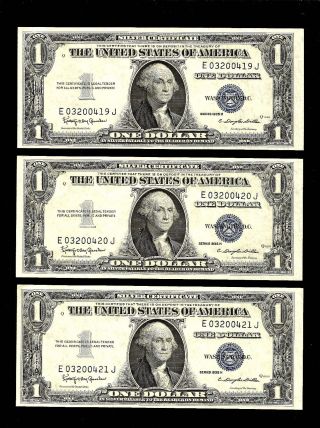 3 1935 H Consecutive & Uncirculated One Dollar Silver Certificates photo