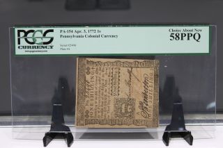 Pennsylvania Colnial Currency Pa - 154 One Shilling Pcgs 58ppq Apr.  3,  1772 photo