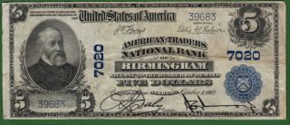 {birmingham} $5 02pb American - Traders Nb Of Birmingham Al Ch 7020 Vf photo