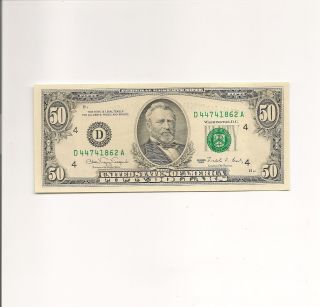 Rare 1990 $50 Cleveland D44741862a Gem Villalpando & Brady Scarce Low Printing photo