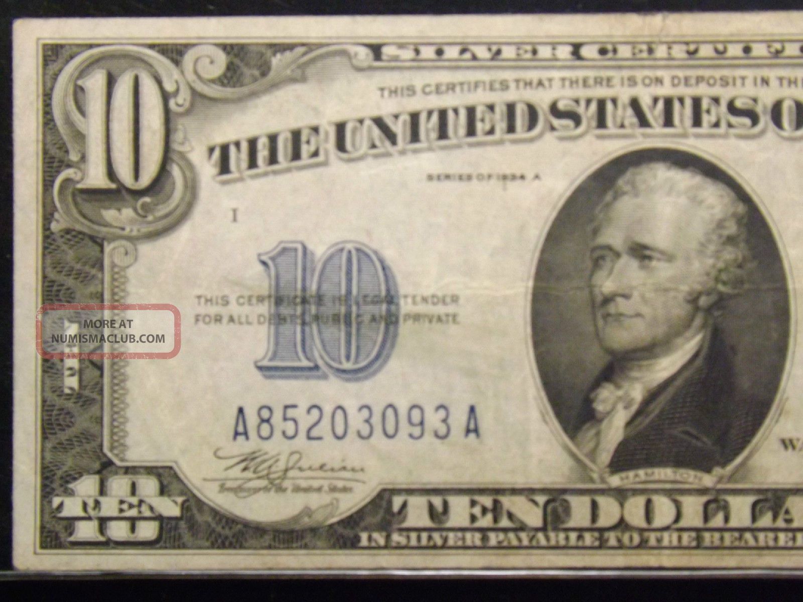 1934 A $10 Ten Dollar Silver Certificate Certified Pcgs Vf 25