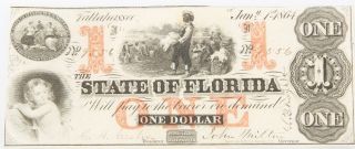 1864 State Of Florida Tallahassee $1 Note Xf Austin / Milton S 9556 photo