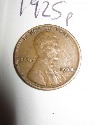 1925 P Vintage Us Issue 1 Cent Lincoln Wheat Back Penny - - Circulated photo