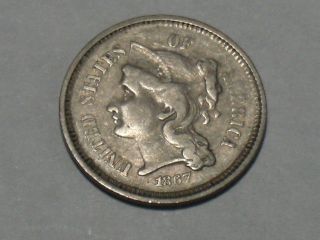 1867 Three Cent Nickel (fine+) 2692 photo