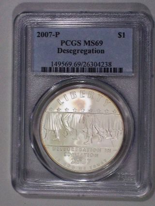 2007 P Little Rock Desegregation Commemorative Silver Dollar Pcgs Ms69 photo