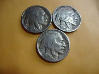 3 Full Dated Buffalo Nickel 1936 1934 - D 1927 photo