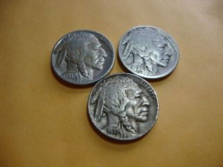 3 Full Dated Buffalo Nickel 1937 - S 1936 1935 photo