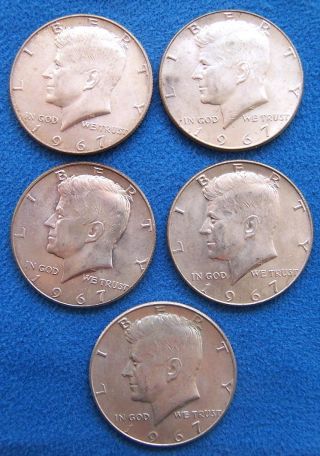 Five 1967 Kennedy Half Dollars - Philadelphia - photo