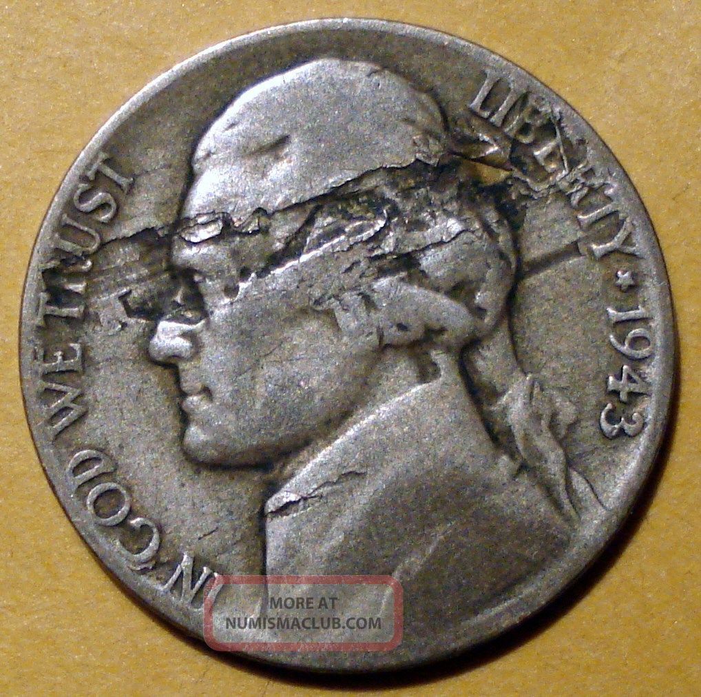 1943 P Jefferson Nickel 40 Silver Obverse Lamination Error